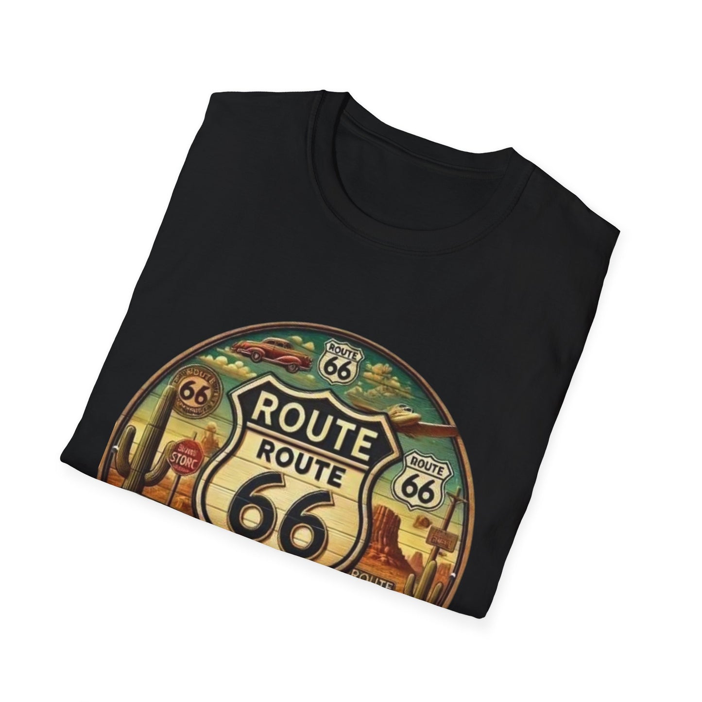 Vintage Route 66 Unisex Softstyle T-Shirt - Retro Travel Vibe