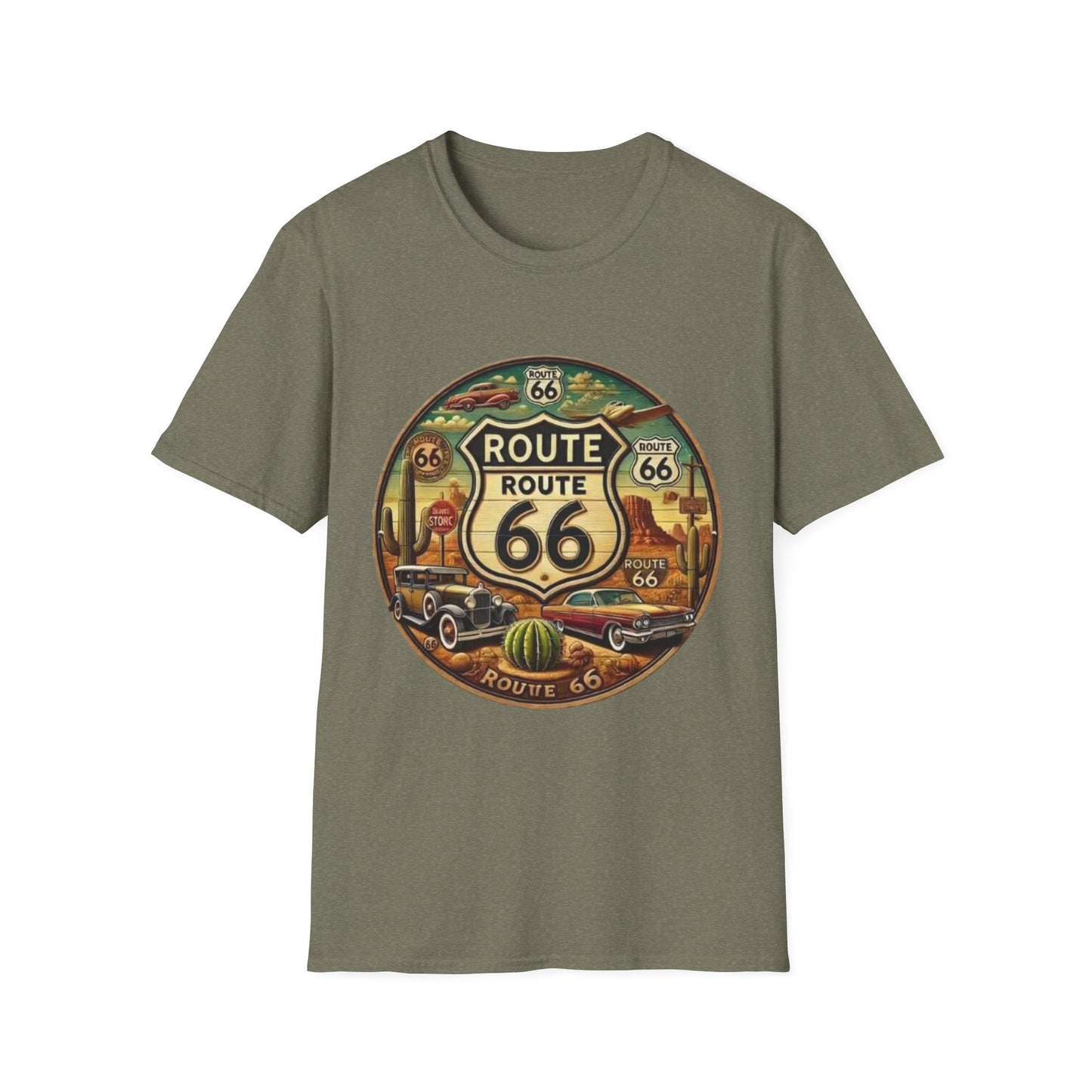 Vintage Route 66 Unisex Softstyle T-Shirt - Retro Travel Vibe