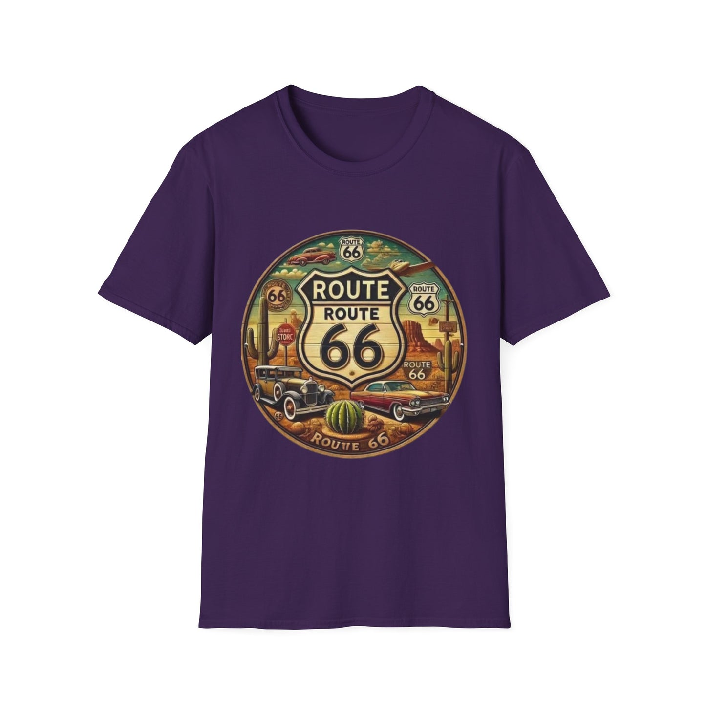 Vintage Route 66 Unisex Softstyle T-Shirt - Retro Travel Vibe
