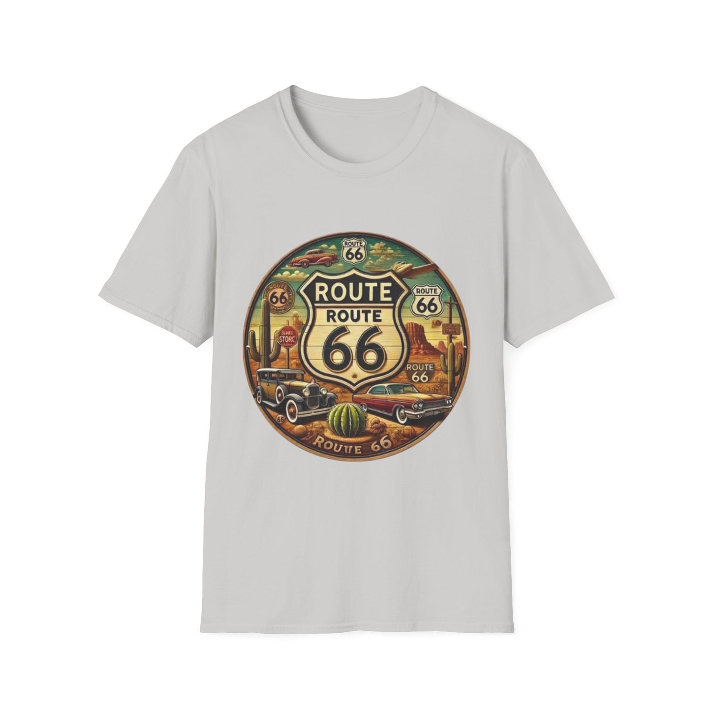 Vintage Route 66 Unisex Softstyle T-Shirt - Retro Travel Vibe