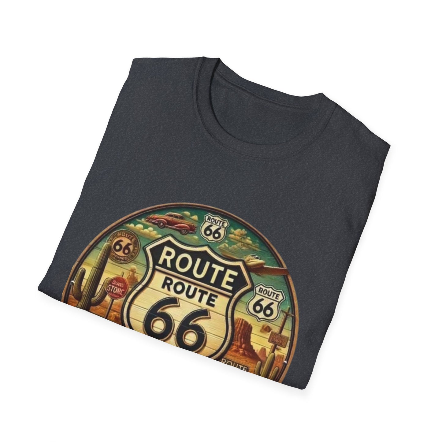 Vintage Route 66 Unisex Softstyle T-Shirt - Retro Travel Vibe