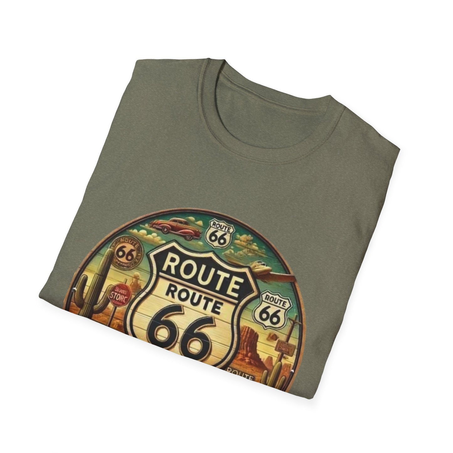 Vintage Route 66 Unisex Softstyle T-Shirt - Retro Travel Vibe