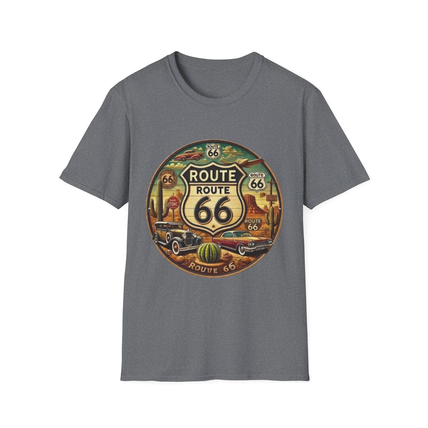 Vintage Route 66 Unisex Softstyle T-Shirt - Retro Travel Vibe