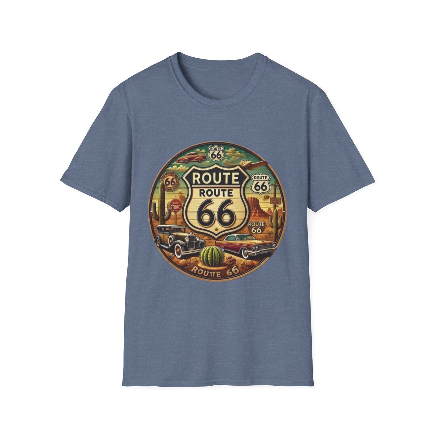 Vintage Route 66 Unisex Softstyle T-Shirt - Retro Travel Vibe