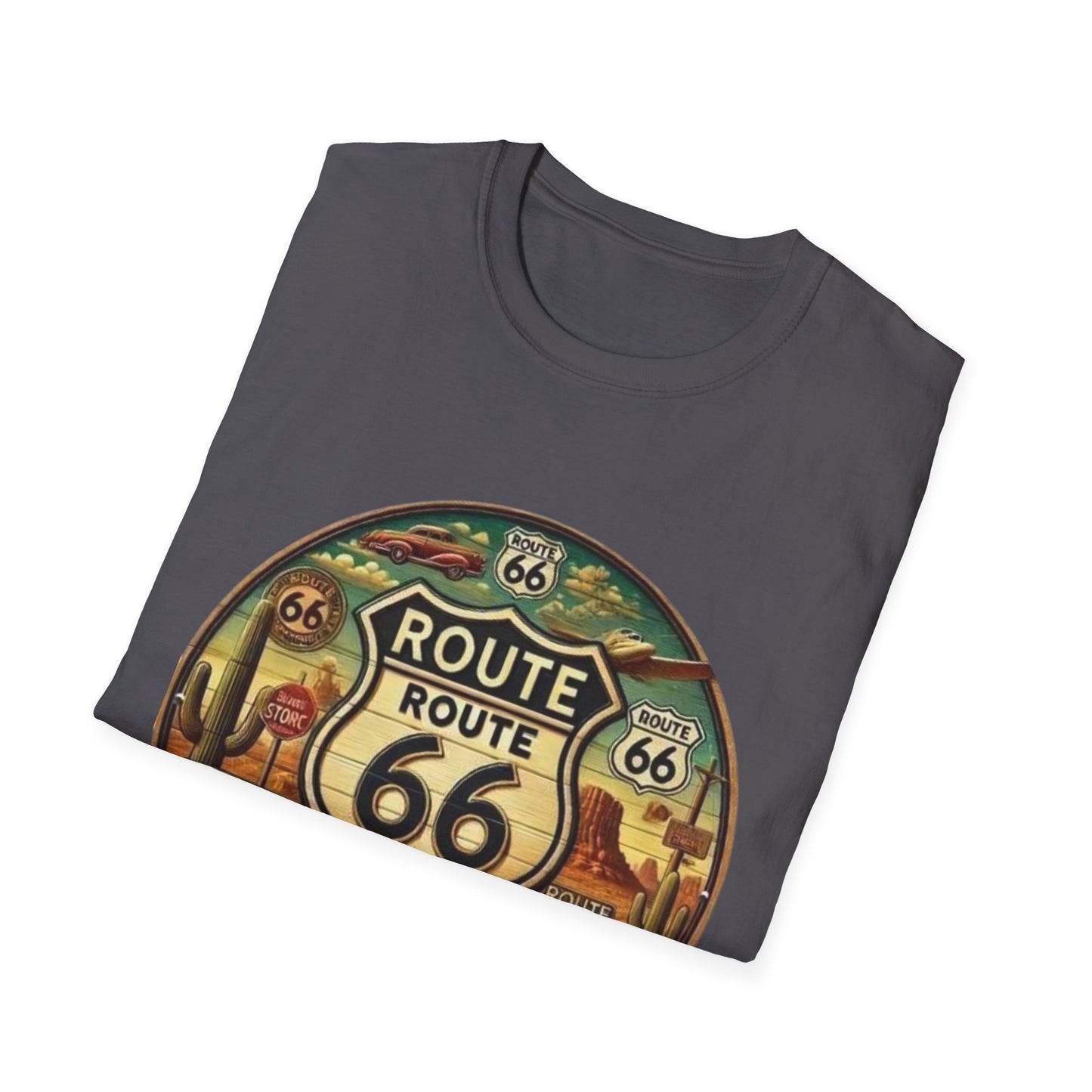 Vintage Route 66 Unisex Softstyle T-Shirt - Retro Travel Vibe