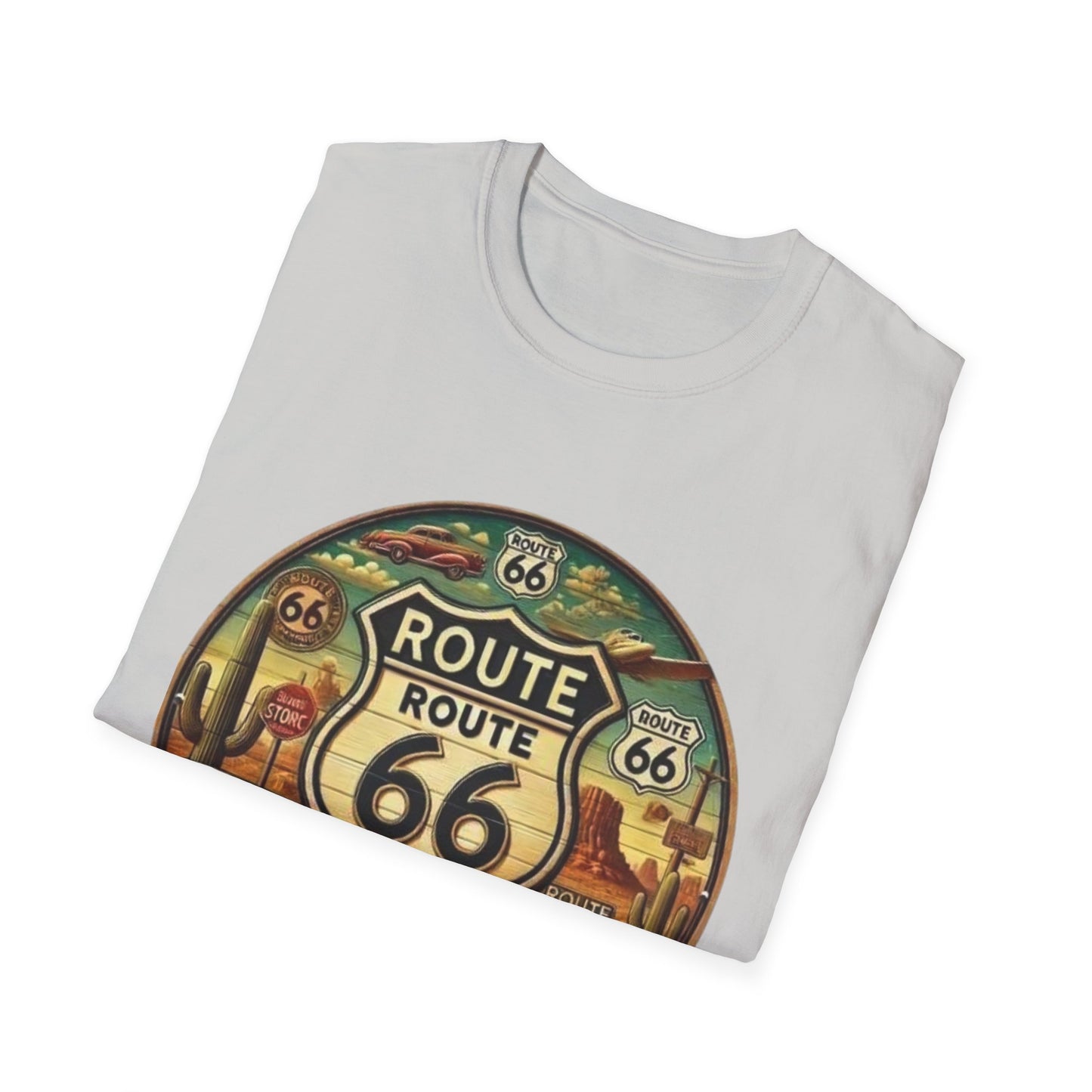 Vintage Route 66 Unisex Softstyle T-Shirt - Retro Travel Vibe