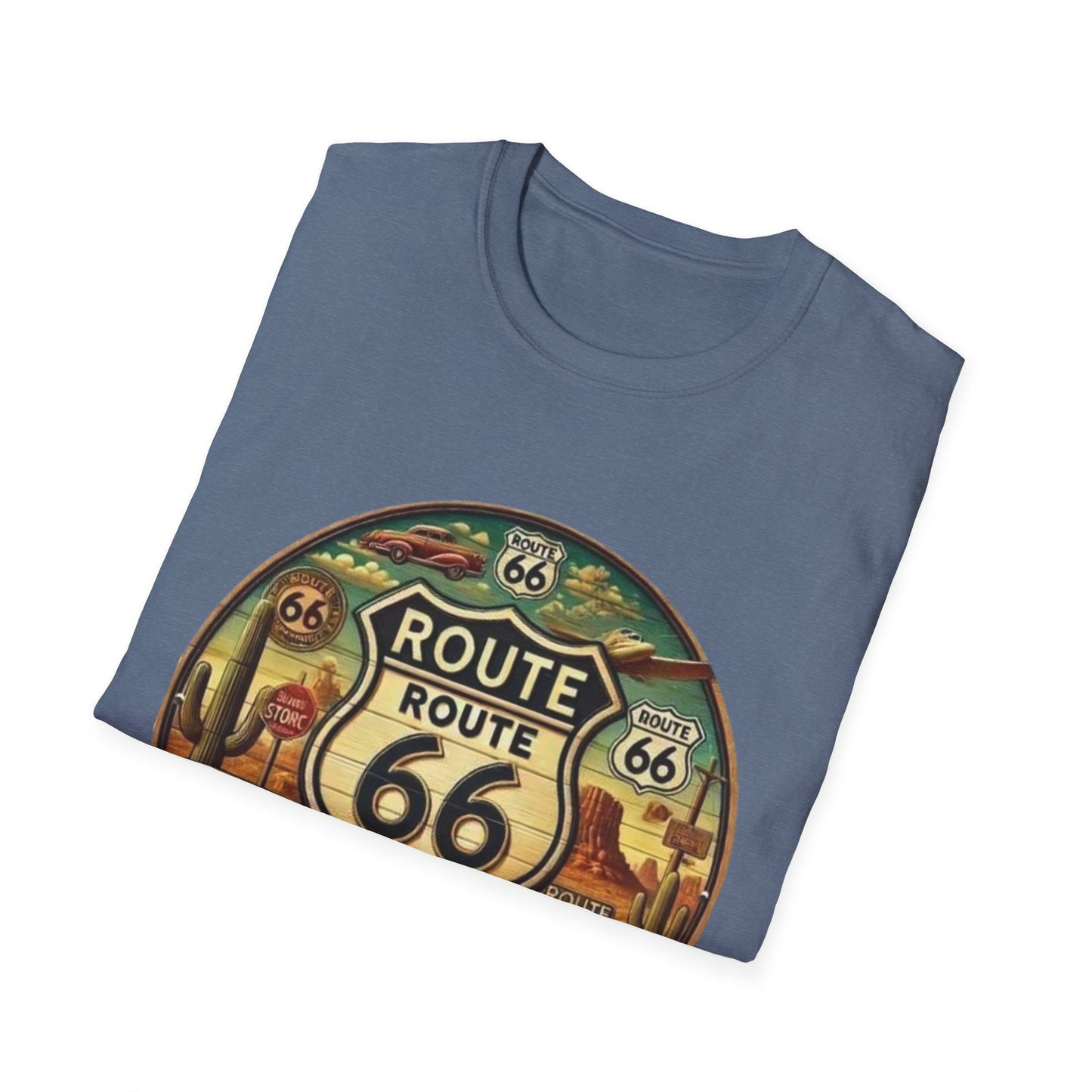 Vintage Route 66 Unisex Softstyle T-Shirt - Retro Travel Vibe