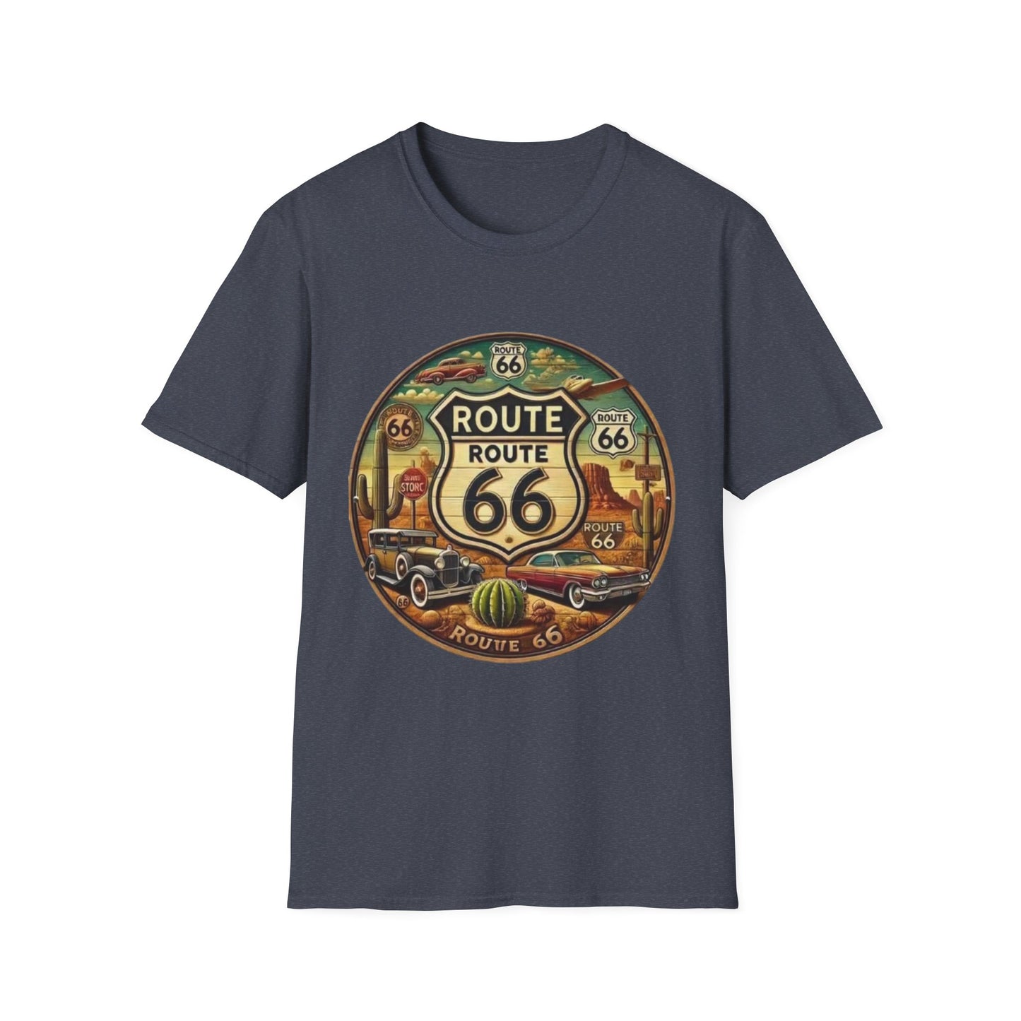 Vintage Route 66 Unisex Softstyle T-Shirt - Retro Travel Vibe