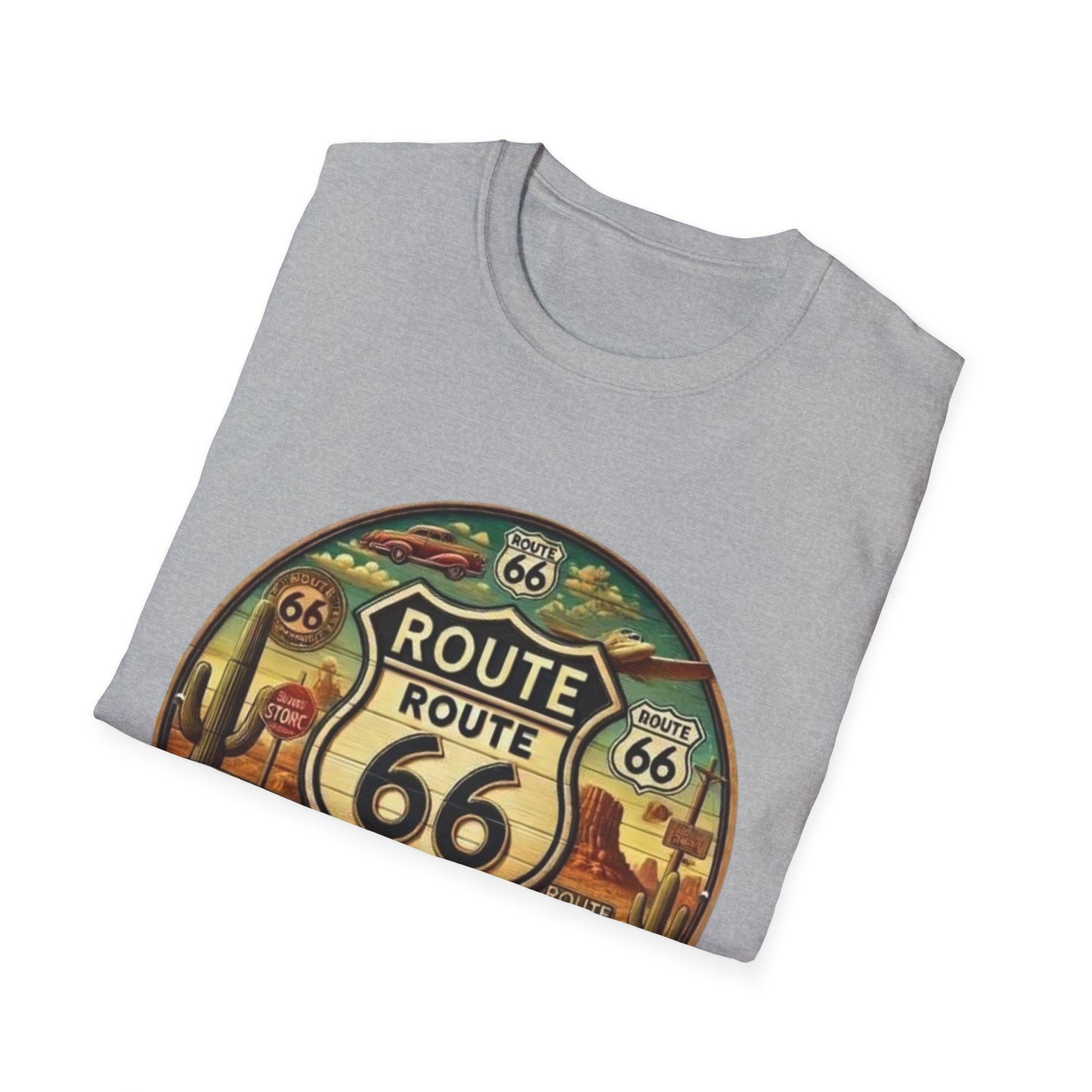 Vintage Route 66 Unisex Softstyle T-Shirt - Retro Travel Vibe