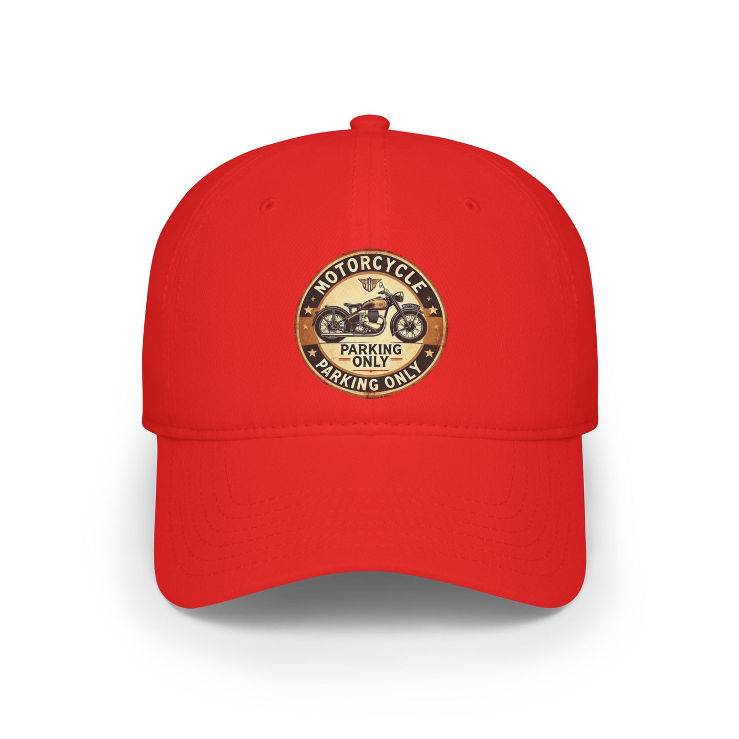 Motorcycle Parking Only Low Profile Baseball Cap, Adjustable Hat, Gift for Bikers, Red Cap, Outdoor Accessories