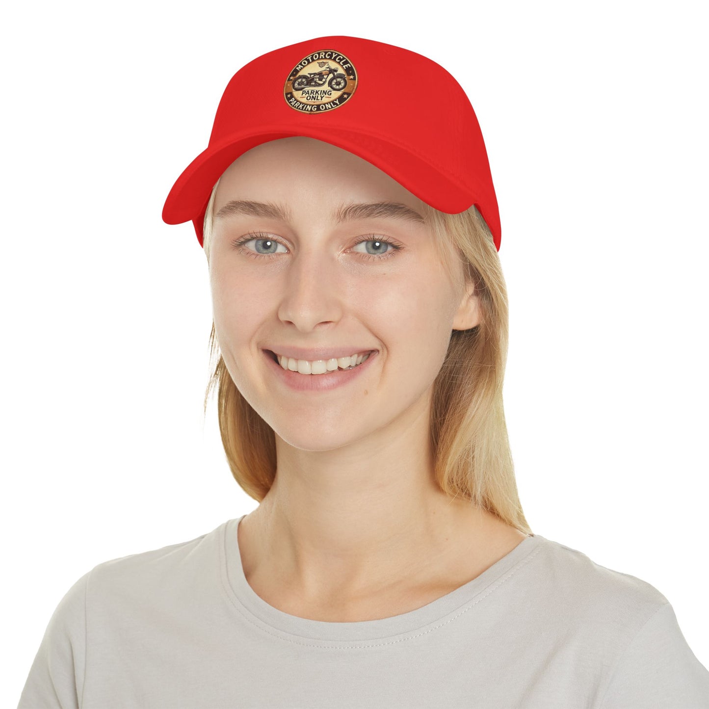 Motorcycle Parking Only Low Profile Baseball Cap, Adjustable Hat, Gift for Bikers, Red Cap, Outdoor Accessories