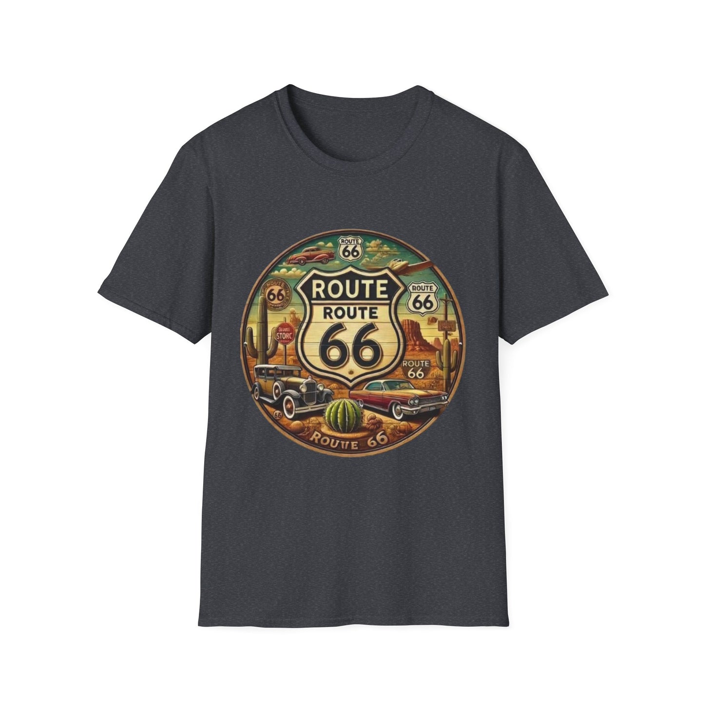 Vintage Route 66 Unisex Softstyle T-Shirt - Retro Travel Vibe