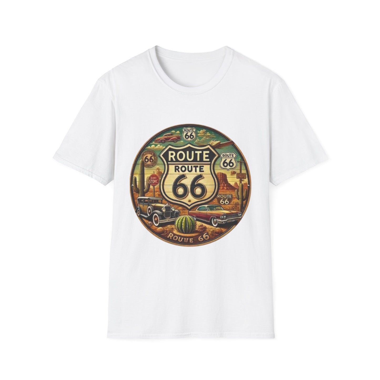 Vintage Route 66 Unisex Softstyle T-Shirt - Retro Travel Vibe