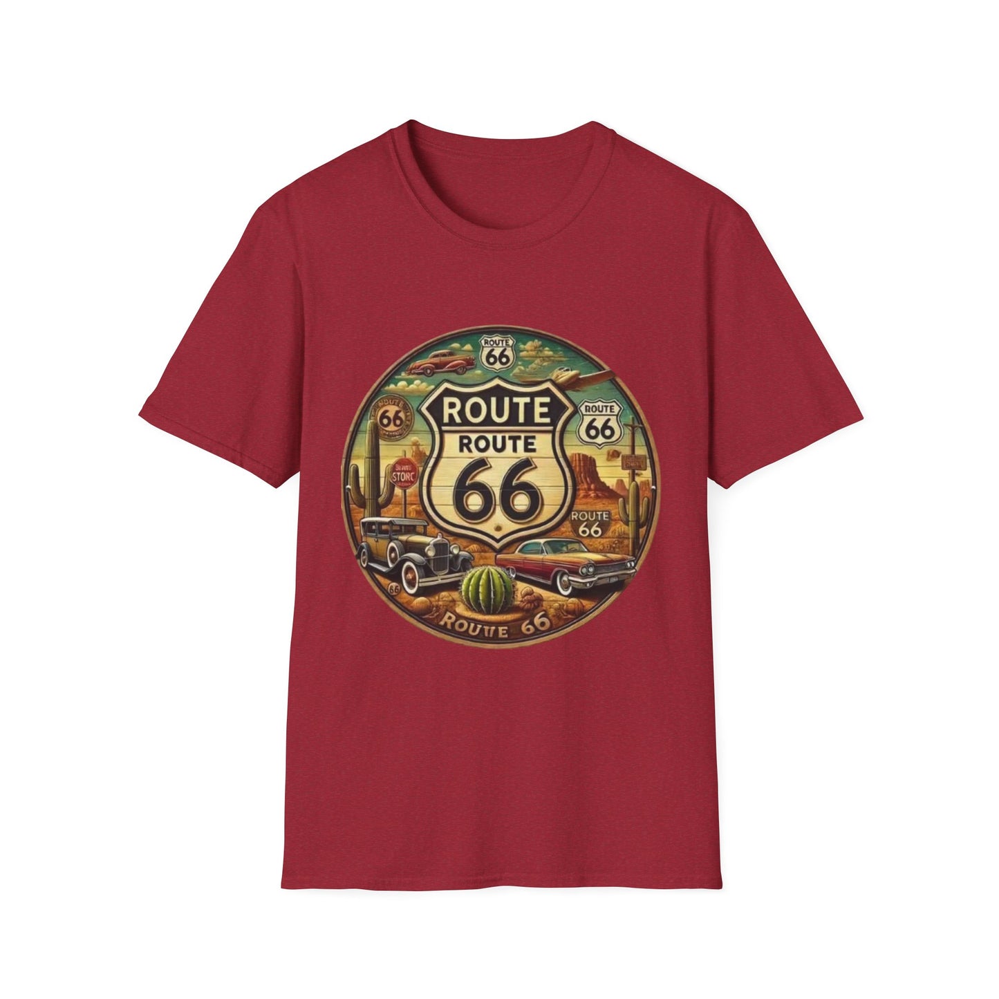 Vintage Route 66 Unisex Softstyle T-Shirt - Retro Travel Vibe