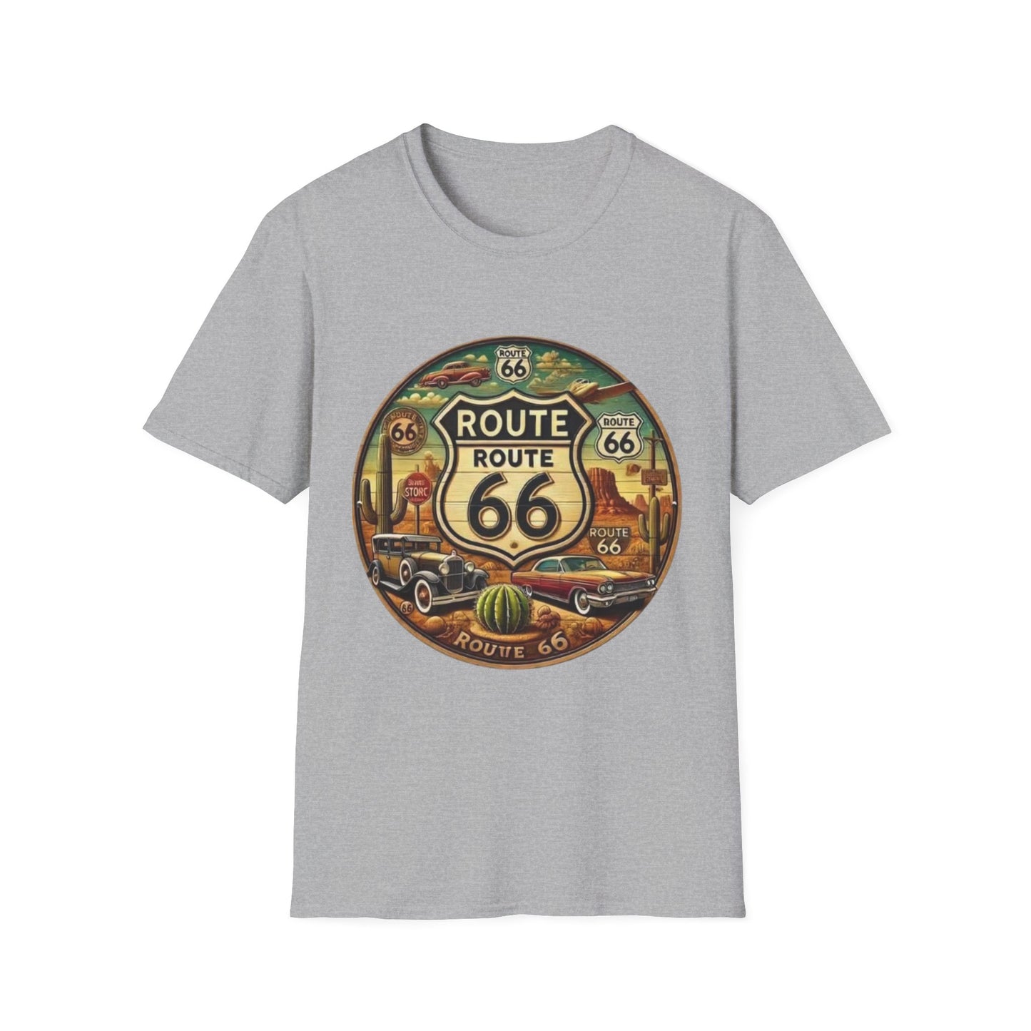 Vintage Route 66 Unisex Softstyle T-Shirt - Retro Travel Vibe