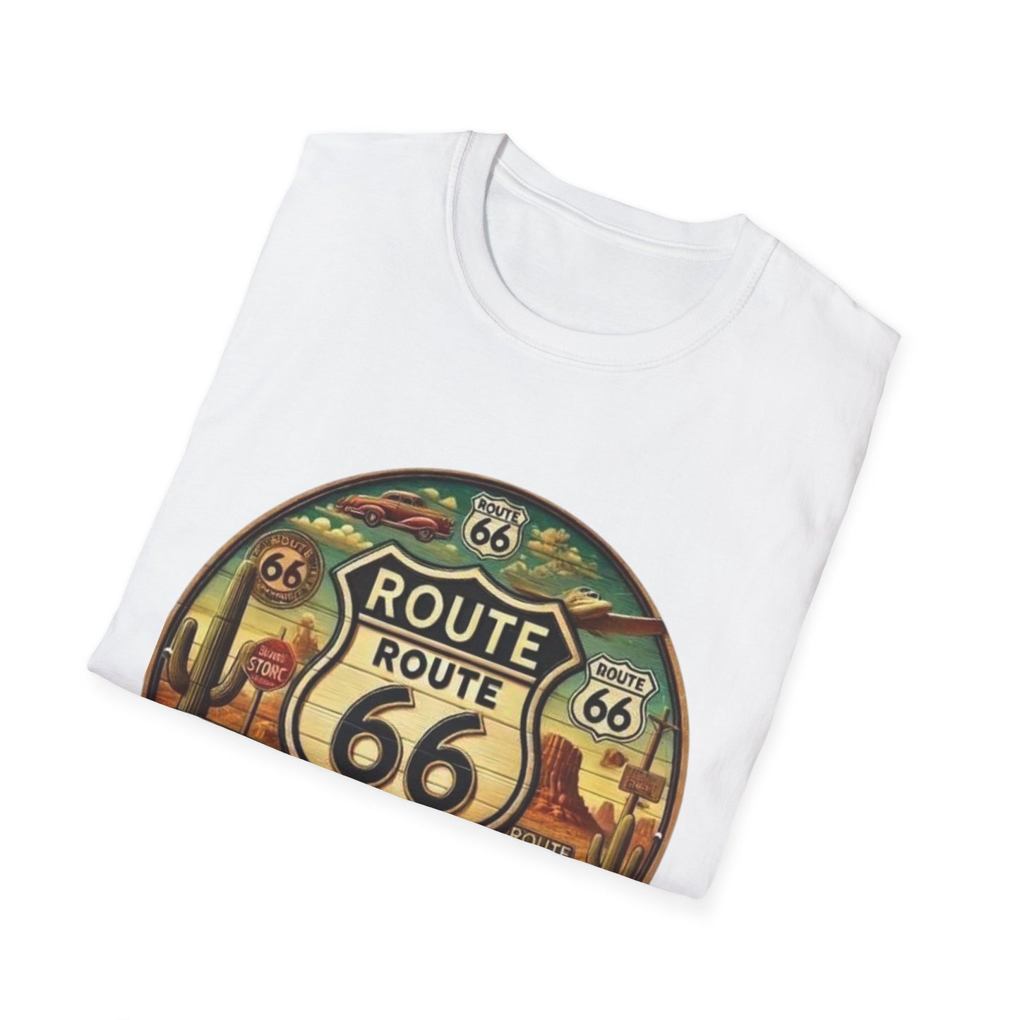 Vintage Route 66 Unisex Softstyle T-Shirt - Retro Travel Vibe