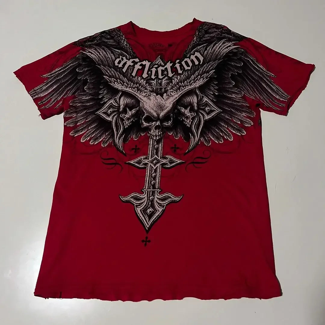 2000s affliction Graphic T-Shirt Mens Large Grunge Wings New Fashion Style Couple Tops Pure Cotton Shirt