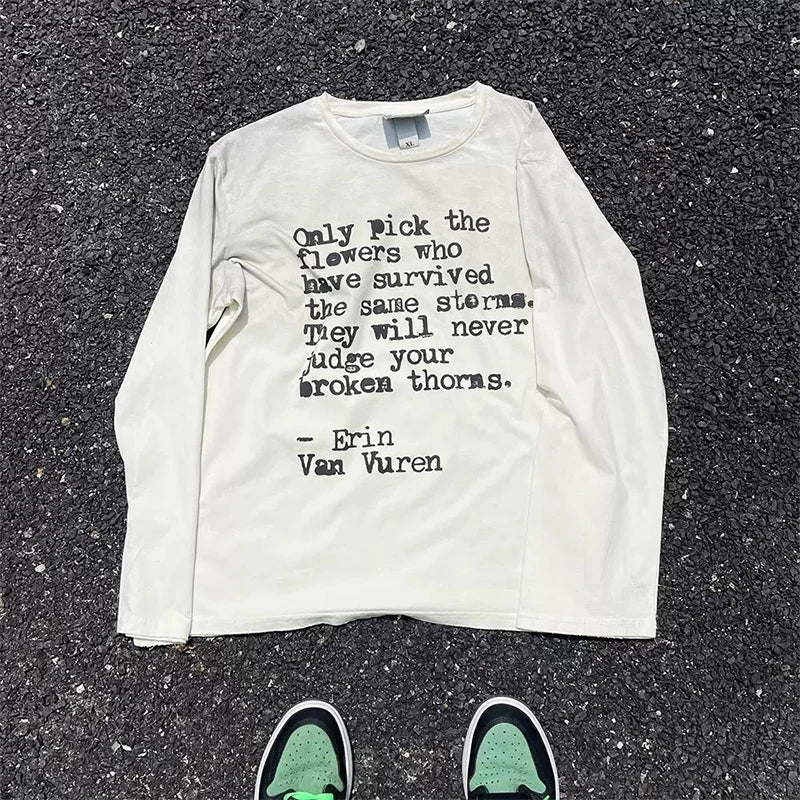 2000s Hip Hop Vintage Casual Letter Print Y2k Long Sleeve O-Neck Streetwear Harajuku Gothic Tee Crop Top Men Clothes ropa hombre