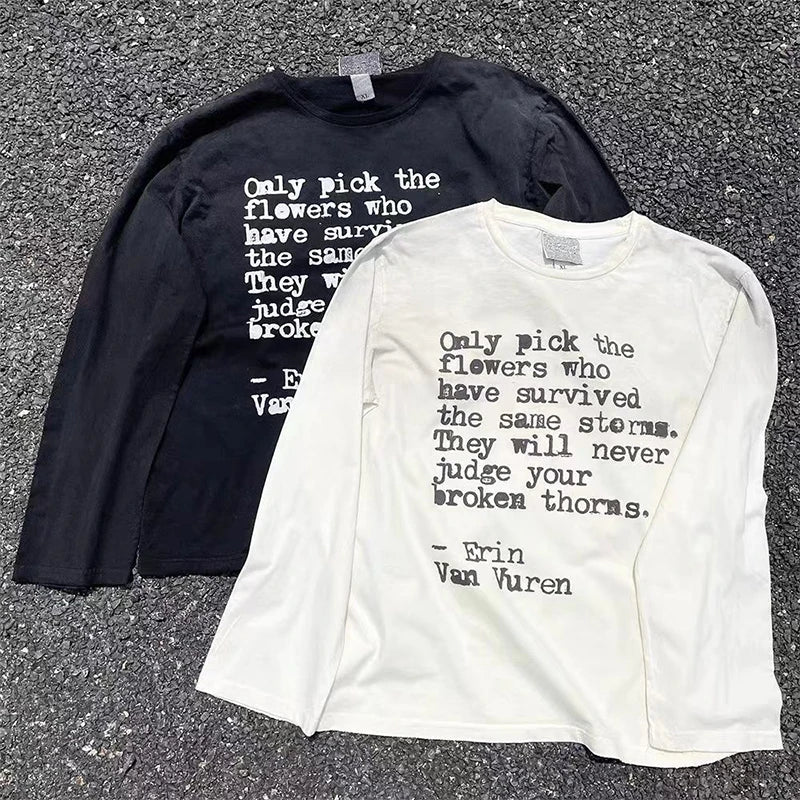 2000s Hip Hop Vintage Casual Letter Print Y2k Long Sleeve O-Neck Streetwear Harajuku Gothic Tee Crop Top Men Clothes ropa hombre