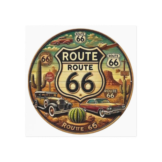 Vintage Route 66 Square Magnet - Retro Americana Decor