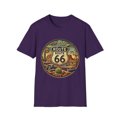 Vintage Route 66 Unisex Softstyle T-Shirt - Retro Travel Vibe
