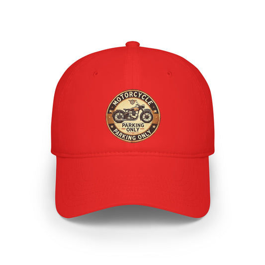 Motorcycle Parking Only Low Profile Baseball Cap, Adjustable Hat, Gift for Bikers, Red Cap, Outdoor Accessories