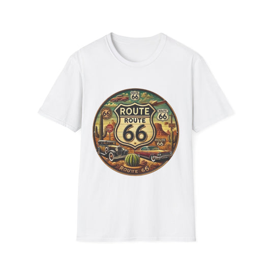 Vintage Route 66 Unisex Softstyle T-Shirt - Retro Travel Vibe