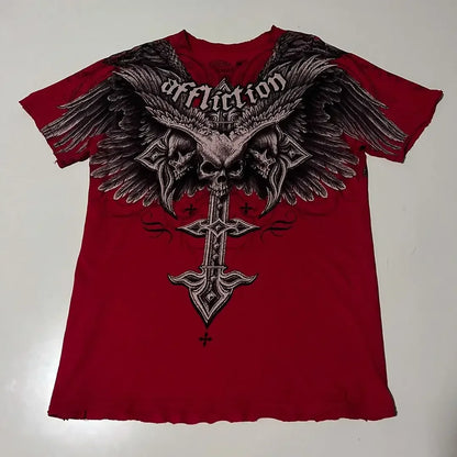 2000s affliction Graphic T-Shirt Mens Large Grunge Wings New Fashion Style Couple Tops Pure Cotton Shirt