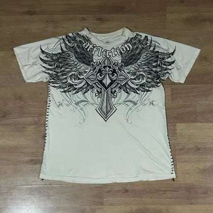 2000s affliction Graphic T-Shirt Mens Large Grunge Wings New Fashion Style Couple Tops Pure Cotton Shirt