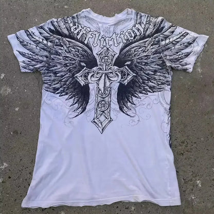 2000s affliction Graphic T-Shirt Mens Large Grunge Wings New Fashion Style Couple Tops Pure Cotton Shirt