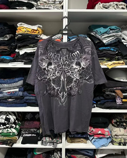 2000s affliction Graphic T-Shirt Mens Large Grunge Wings New Fashion Style Couple Tops Pure Cotton Shirt