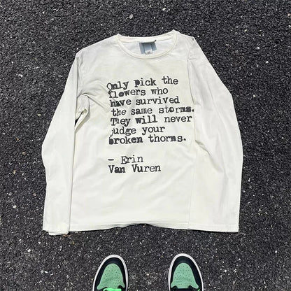 2000s Hip Hop Vintage Casual Letter Print Y2k Long Sleeve O-Neck Streetwear Harajuku Gothic Tee Crop Top Men Clothes ropa hombre