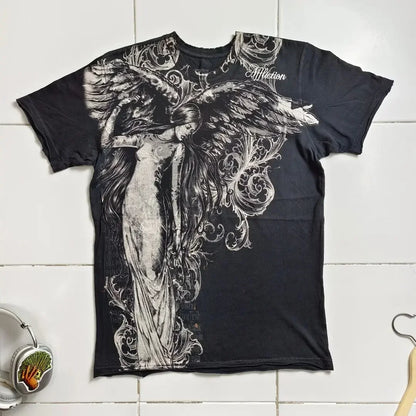2000s affliction Graphic T-Shirt Mens Large Grunge Wings New Fashion Style Couple Tops Pure Cotton Shirt