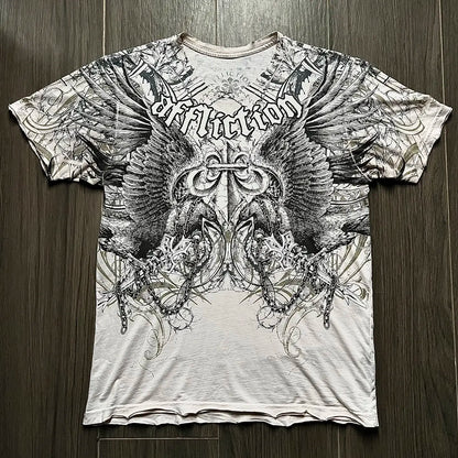 2000s affliction Graphic T-Shirt Mens Large Grunge Wings New Fashion Style Couple Tops Pure Cotton Shirt