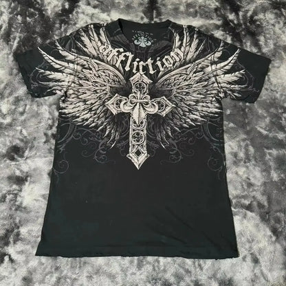 2000s affliction Graphic T-Shirt Mens Large Grunge Wings New Fashion Style Couple Tops Pure Cotton Shirt